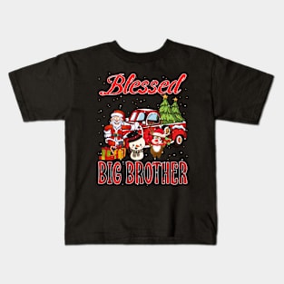 Blessed Big Brother Red Plaid Christmas Kids T-Shirt